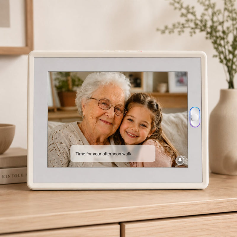 The image details how this wifi digital picture frame and best electronic picture frame doubles as a daily planner with health reminders.