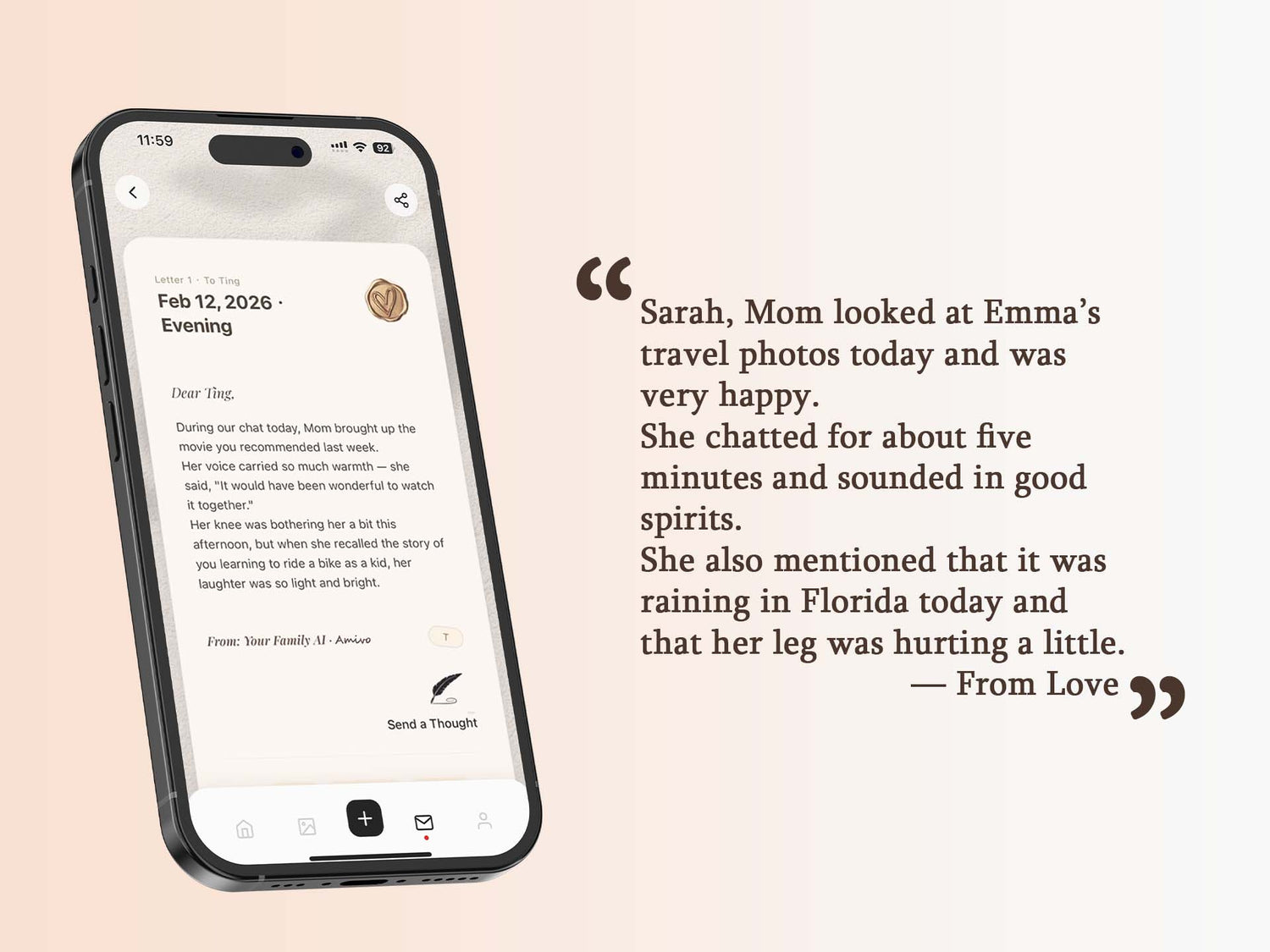 A smartphone app displaying a digital updates list, highlighting family connections that make perfect long distance family gifts or sentimental gifts for mom.