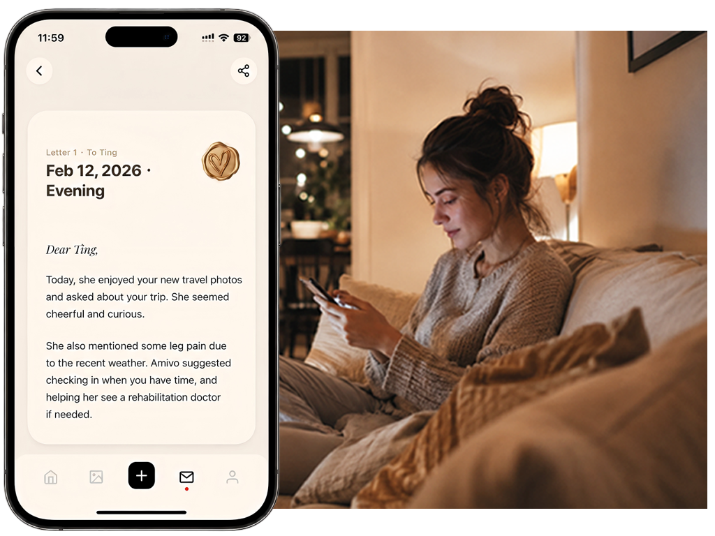 A woman sending a digital letter from her phone, showing unique gift ideas for women and perfect sentimental gifts for mom.
