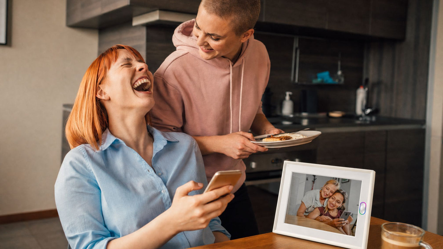 A smartphone app displaying a digital updates list, highlighting family connections that make perfect long distance family gifts or sentimental gifts for mom.